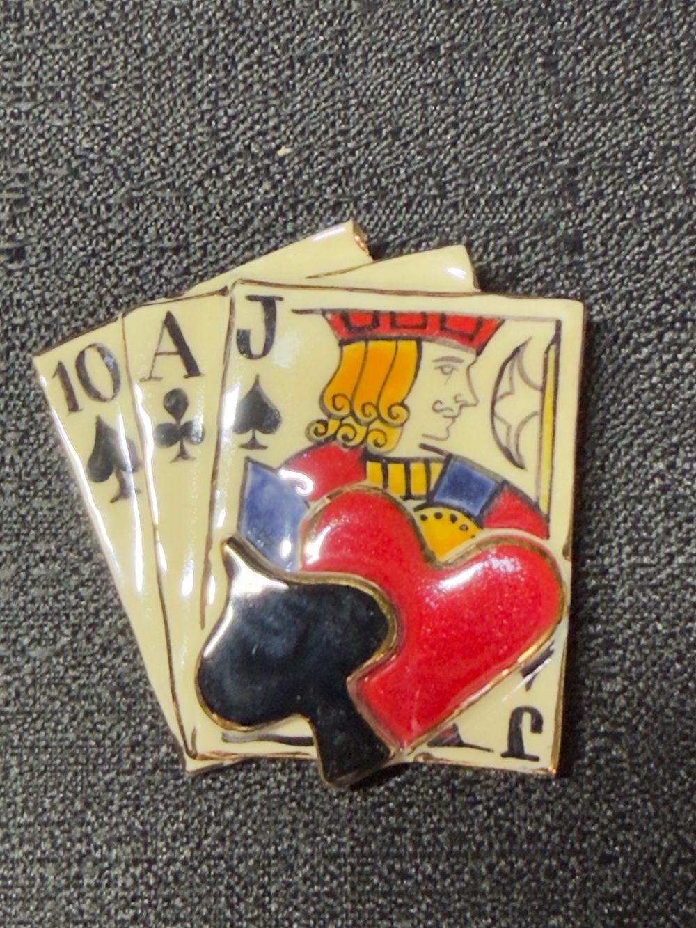Playing Card Suit Enamel ceramic Pin - Red, Black & Cream